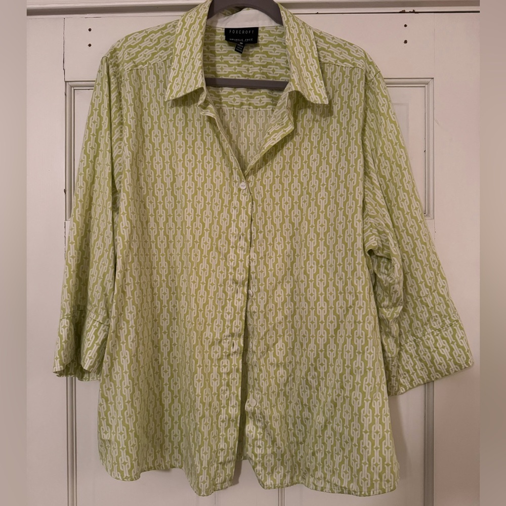 Foxcroft Lime Green Link Wrinkle-Free Shaped Fit Button-Up 3/4 Sleeve Shirt 20W